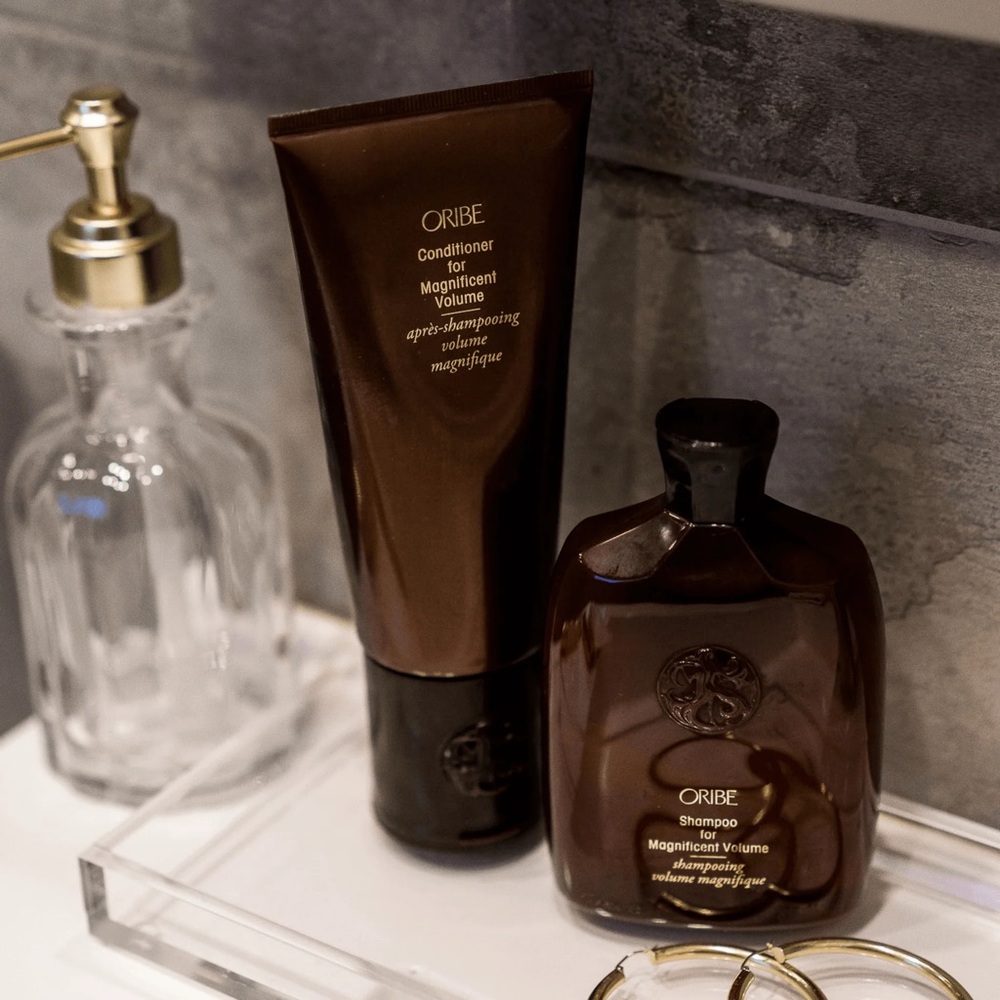 ORIBE Empty Shampoo & Conditioner Amber Bottles for Staging